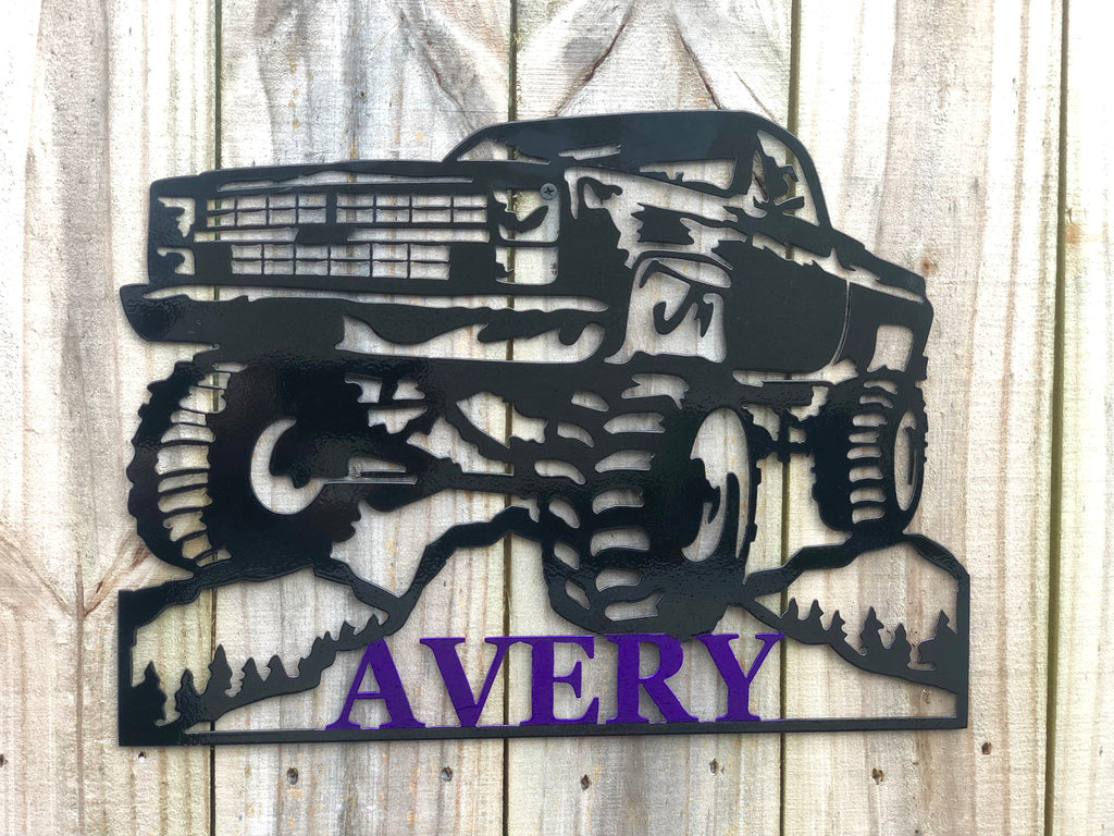 personalized metal sign truck scene