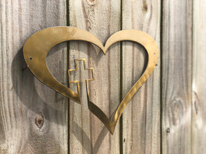 heart with cross metal sign