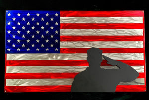 saluting the American flag metal art
