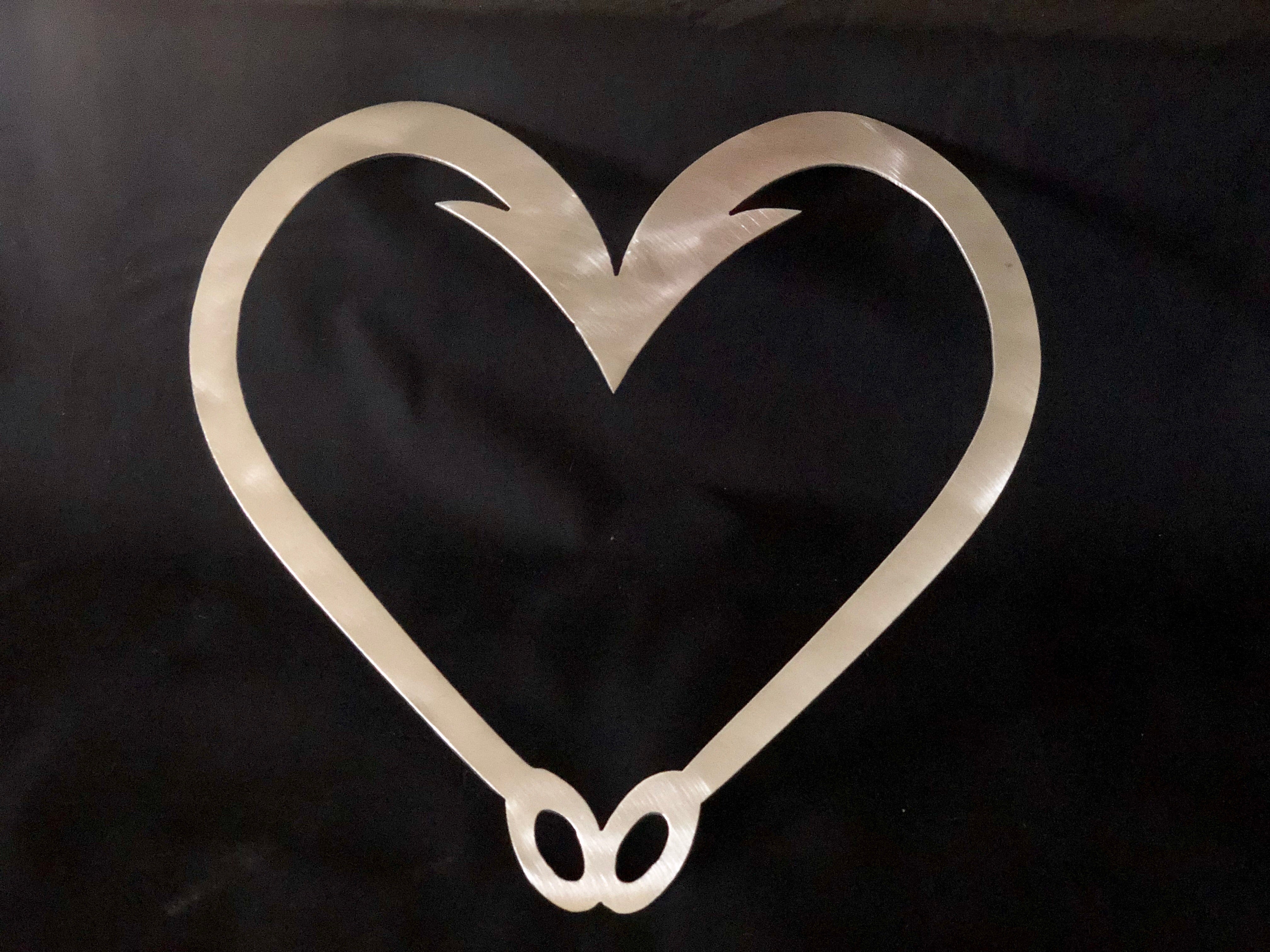 hook heart metal sign