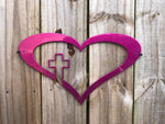 heart with cross metal sign