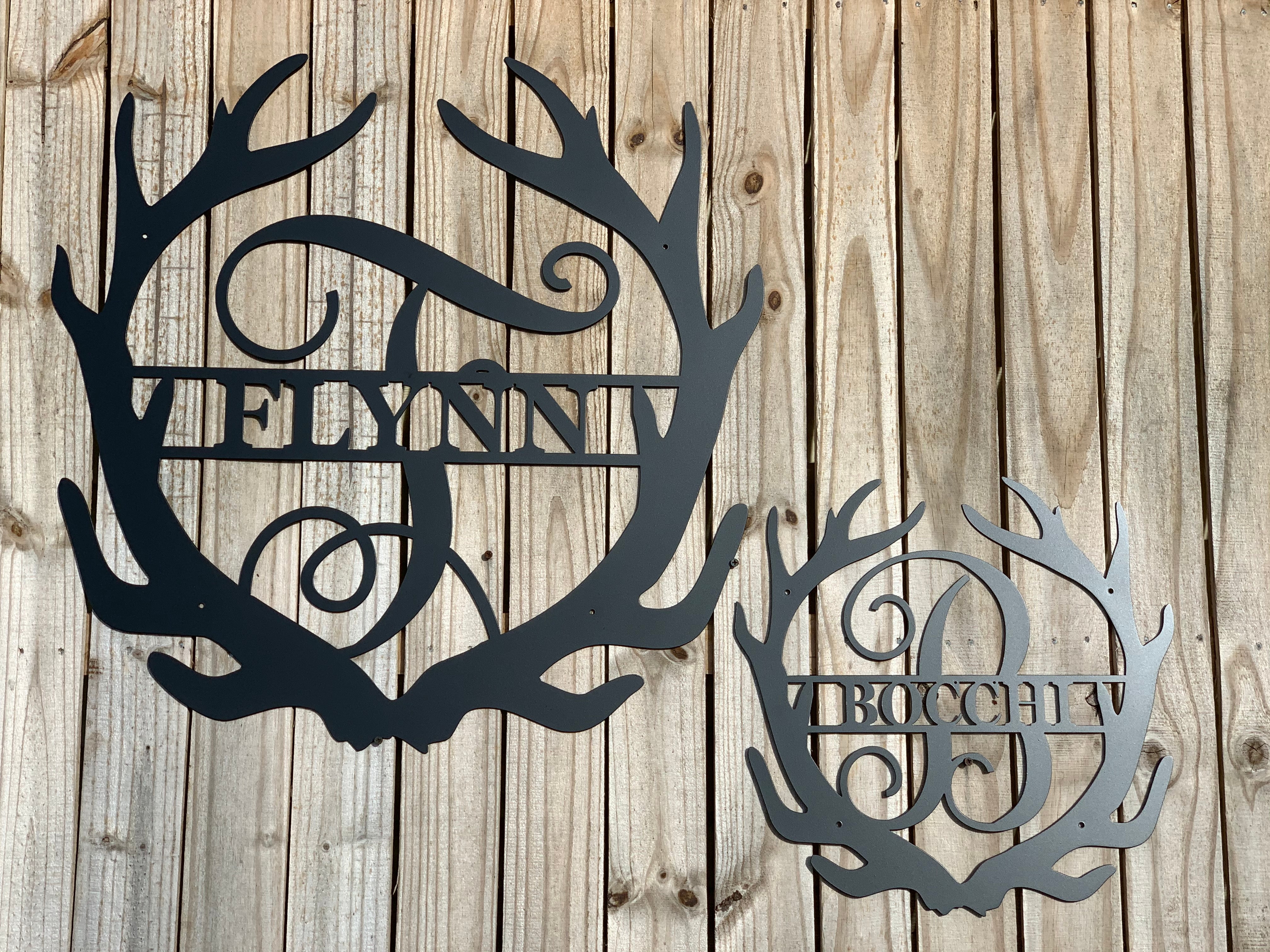 Personalized Antler Monogram Metal Name Signs For House - Wall Art