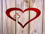 heart with cross metal sign