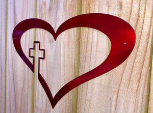 heart with cross metal sign